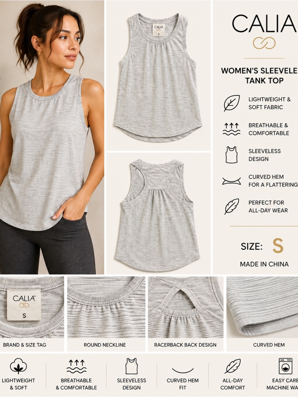 Calla Women's White Sleeveless Tank Top Size Small